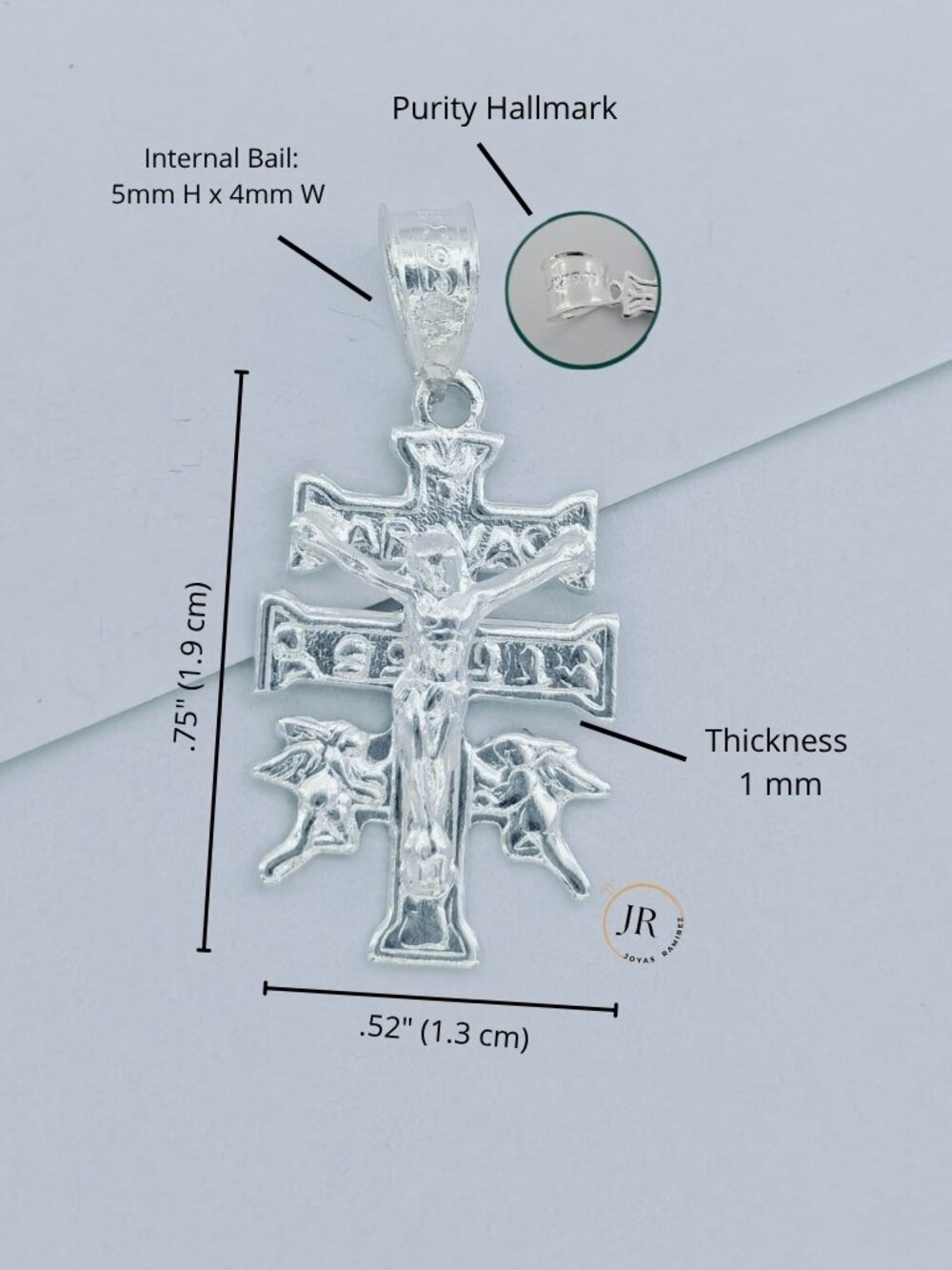 19x13mm Caravaca Cross Pendant 925 Sterling Silver Protection Crucifix - Picture 9 of 10